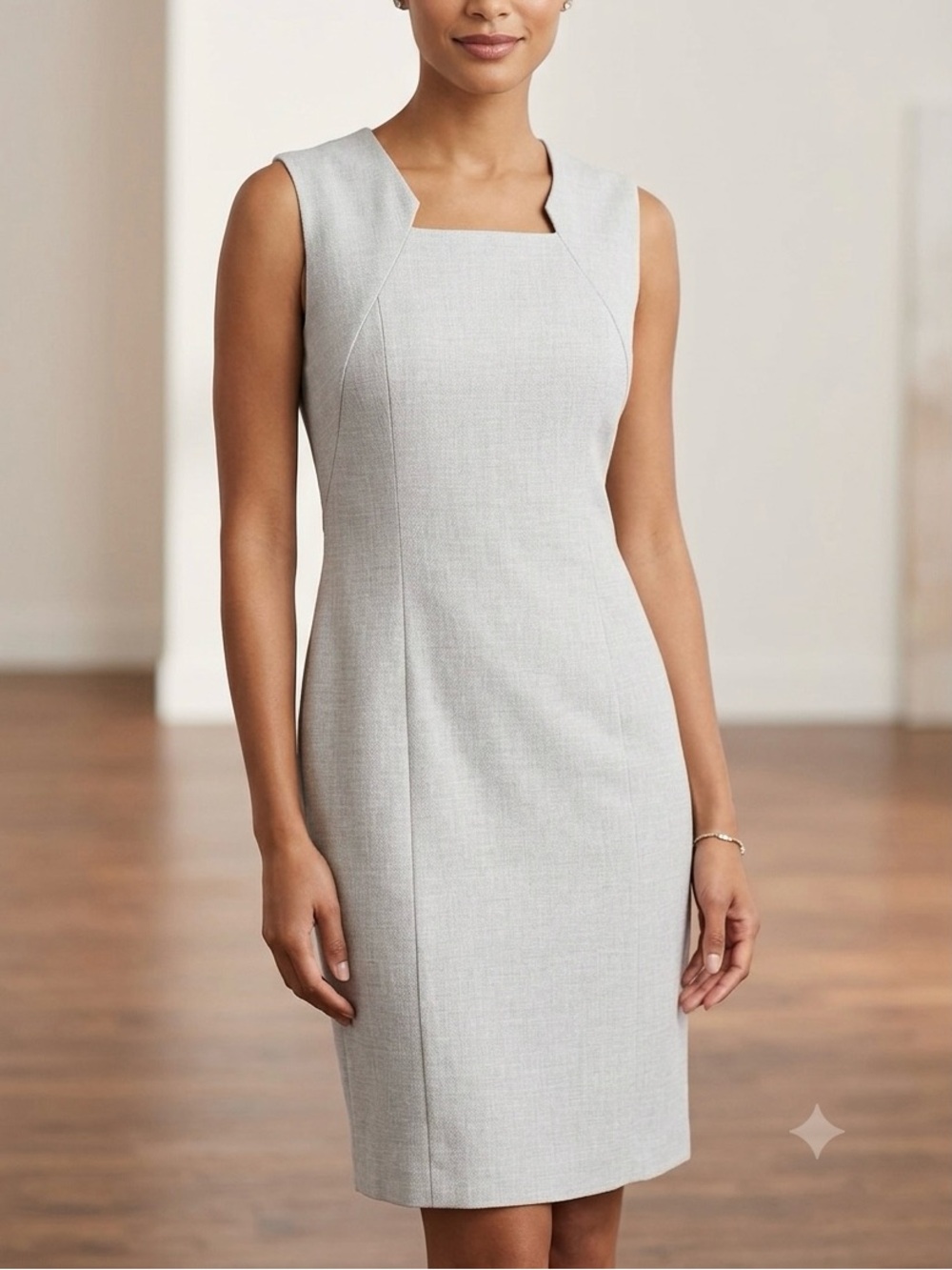 BOSS Hugo Boss Diopena Gray Sheath Dress Size 12 Square Neck Career Workwear